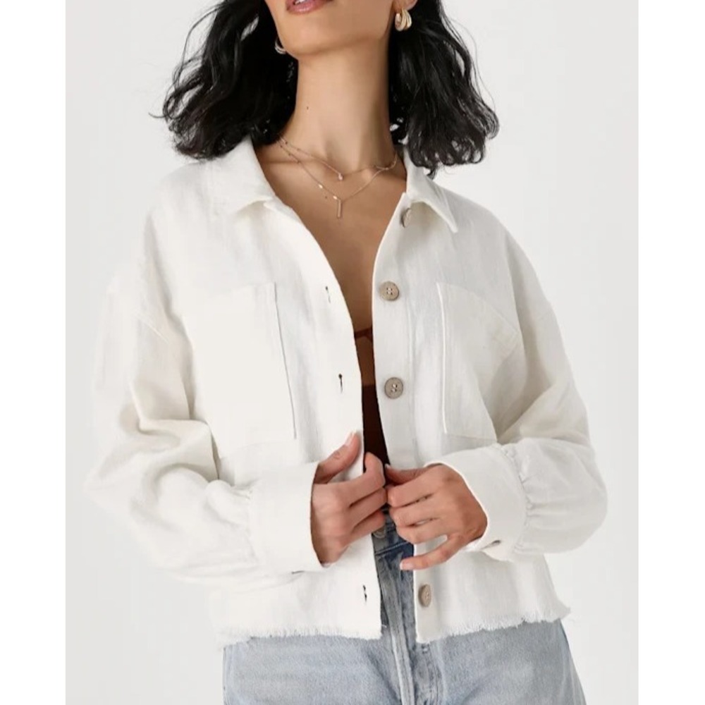 Lulus Seasonally linen blend Button-Up Y2K Cropped Utility Jacket Large  A005753